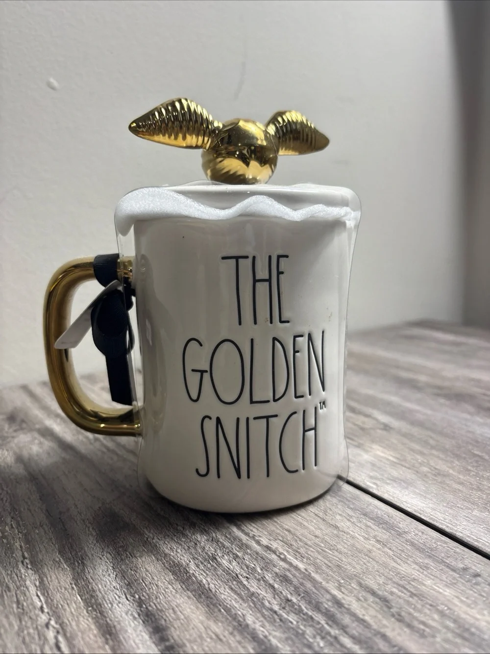 Rae Dunn White Ceramic Harry Potter Collector Mug with Golden Snitch